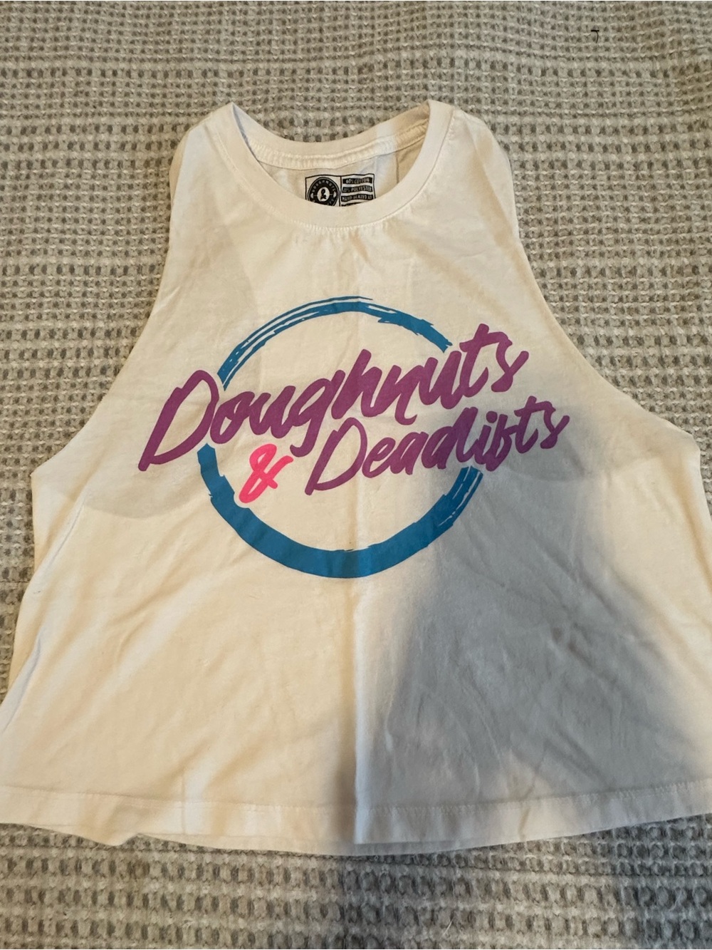 Women's White 'Doughnuts & Deadlifts' Graphic Tank Top